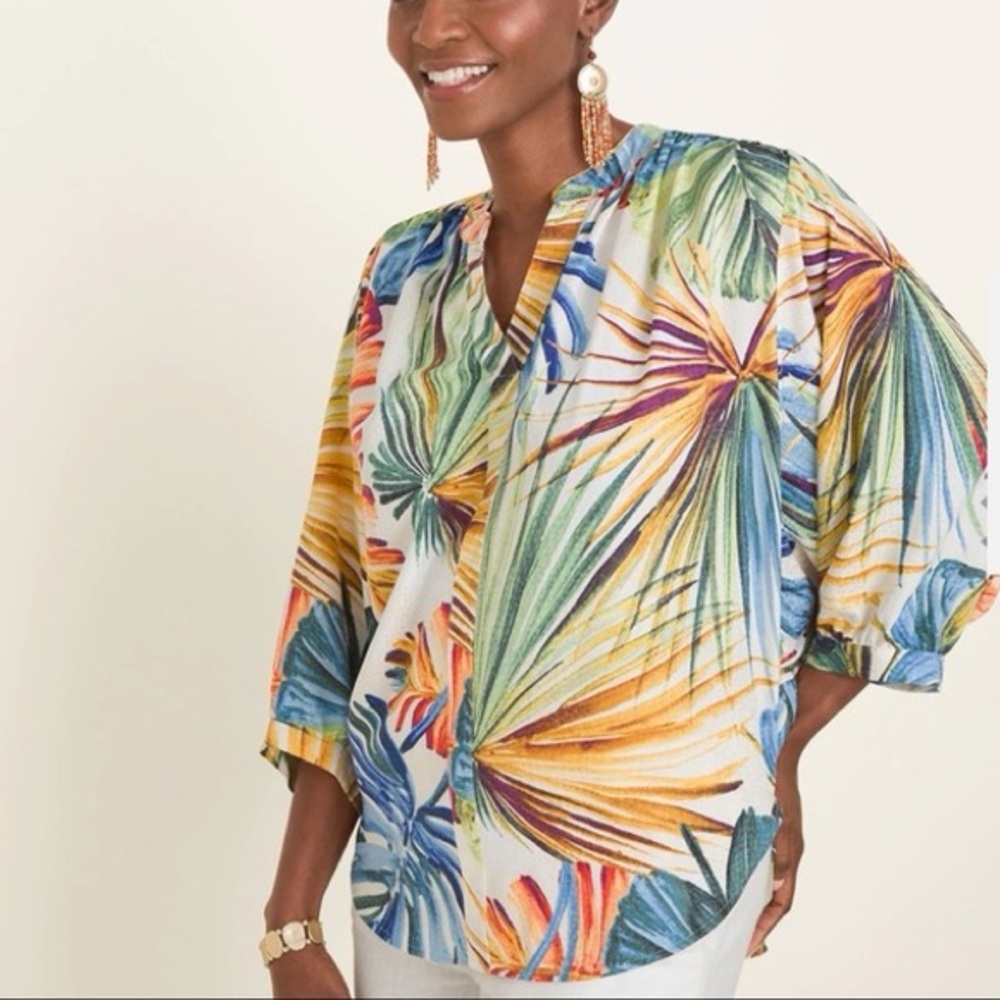 Chico’s‎ Tropical Botanical Batwing Blouse Top Resort Coastal Vacation Island S